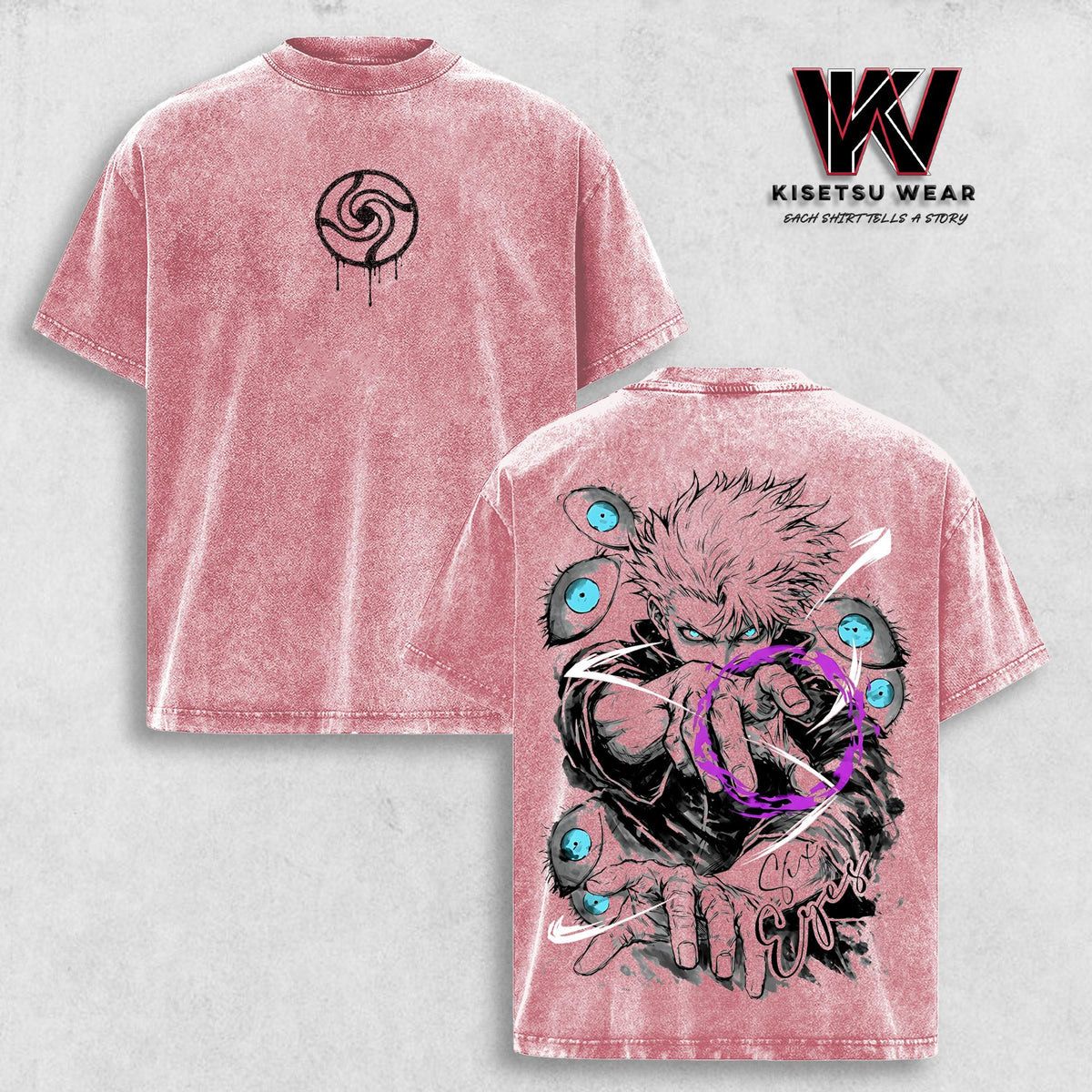 Gojo Satoru JJK Season 3 Vintage Washed Oversized T-Shirt – Six Eyes Limitless Anime Graphic Tee, Anime Streetwear Apparel, Soft Cotton Casual Unisex Top