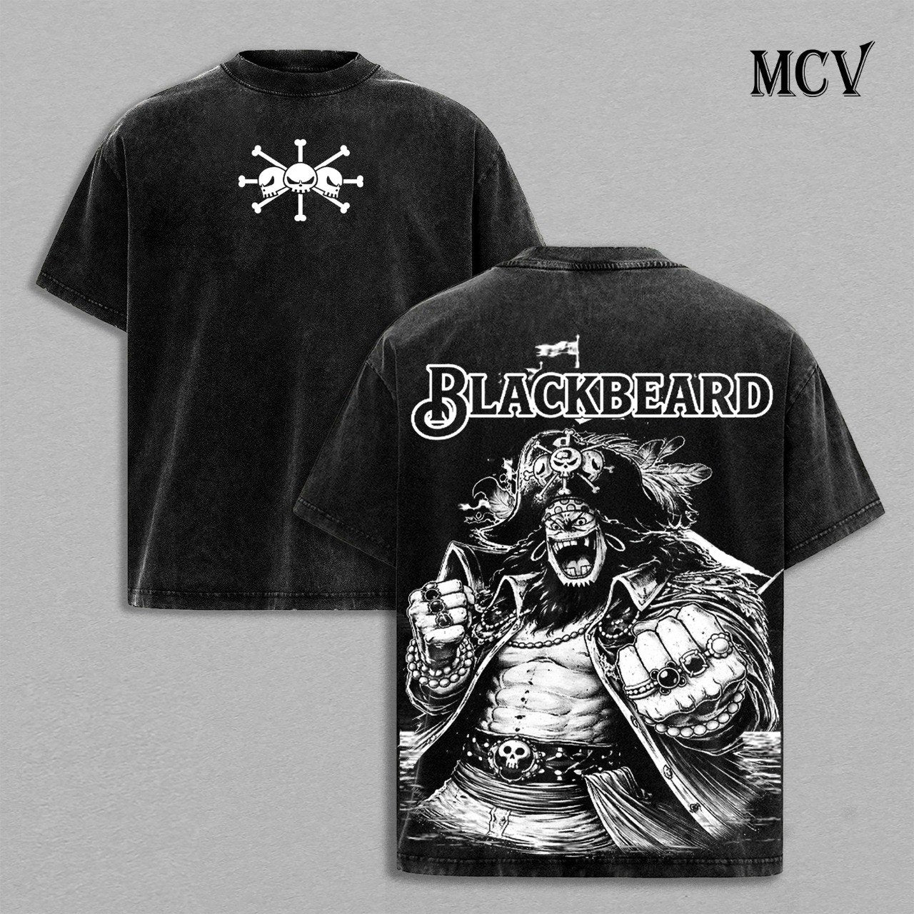 Blackbeard One Piece T-Shirt, Dark Pirate Anime Tee, Yami Power Vintage Washed Tee