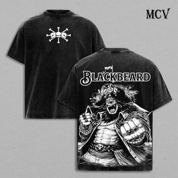 Blackbeard One Piece T-Shirt, Dark Pirate Anime Tee, Yami Power Vintage Washed Tee