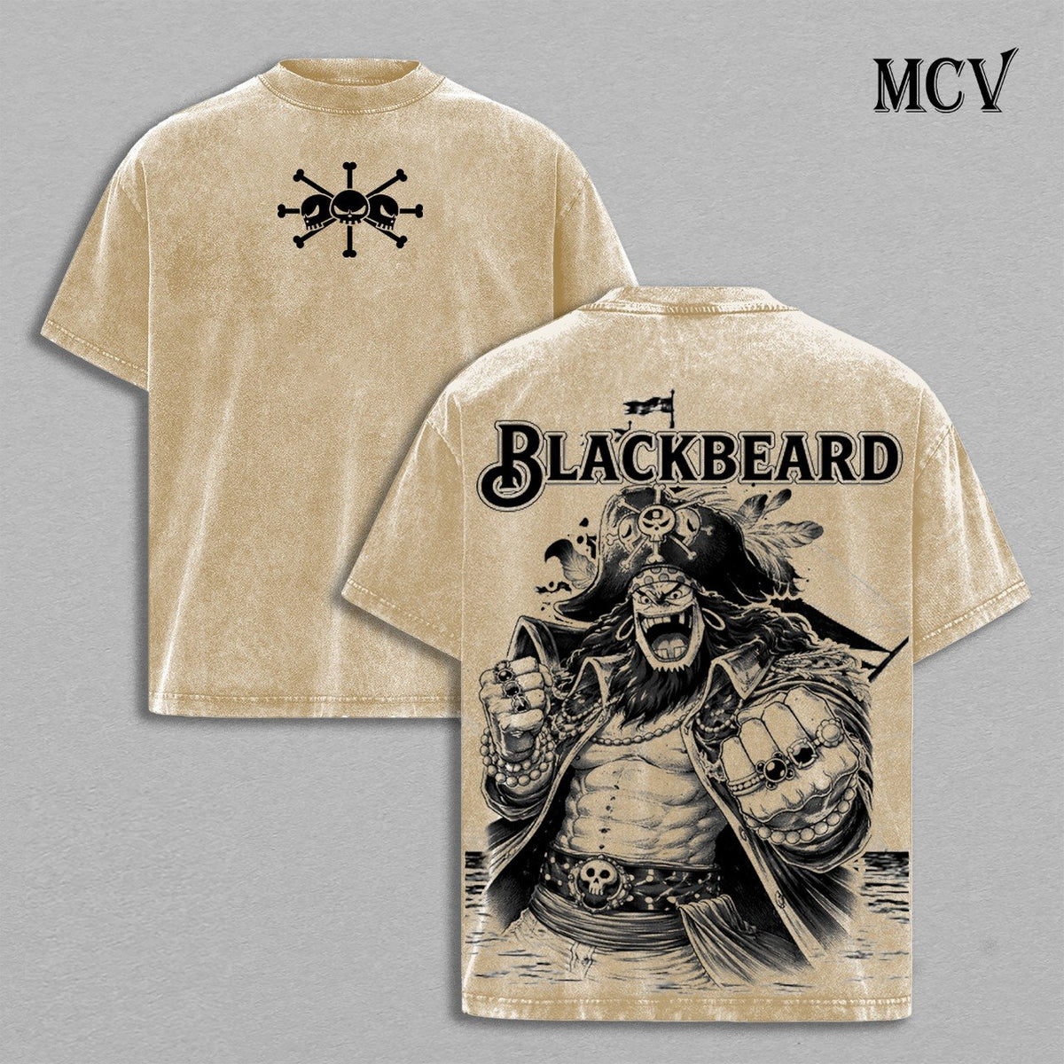 Blackbeard One Piece T-Shirt, Dark Pirate Anime Tee, Yami Power Vintage Washed Tee