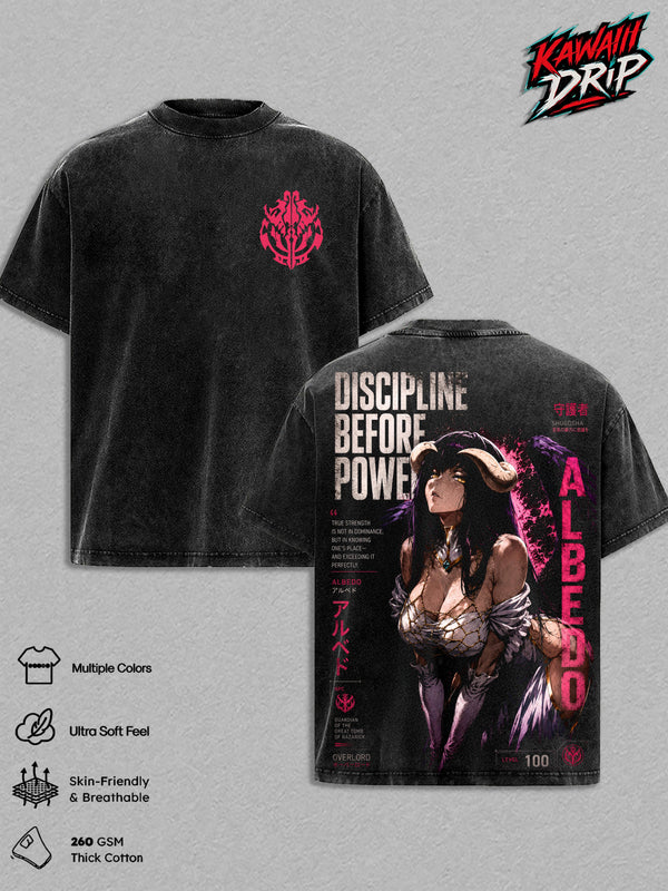 Albedo Overlord Vintage Washed Anime T Shirt, Guardian of Nazarick Graphic Tee, Manga Streetwear Heavyweight Cotton Unisex Fan Gift