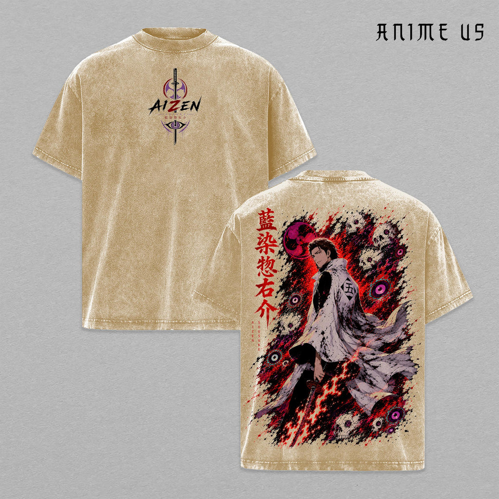 Aizen Sosuke Thousand Year Blood War Bleach Anime Shirt Villain King Vintage Washed Oversized Graphic Tee Soul Reaper