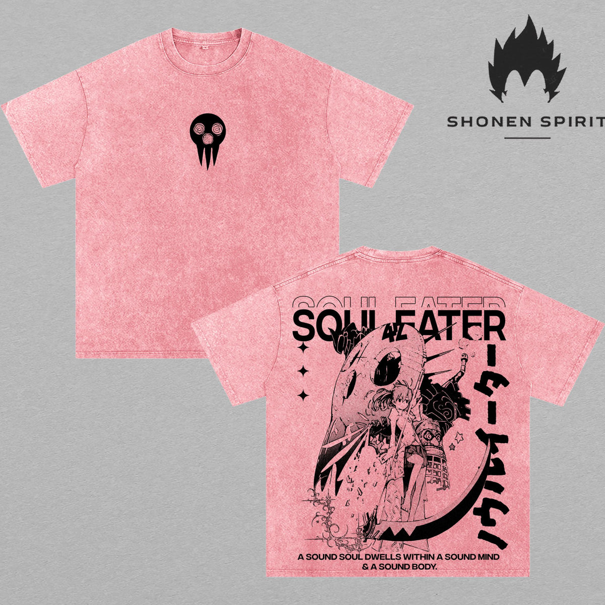 Soul Eater Vintage Washed T-Shirt | Maka Albarn & Soul Eater Evans Anime Graphic Tee | Death Weapon Meister Academy Manga Oversized Heavyweight Cotton Streetwear Unisex Gift