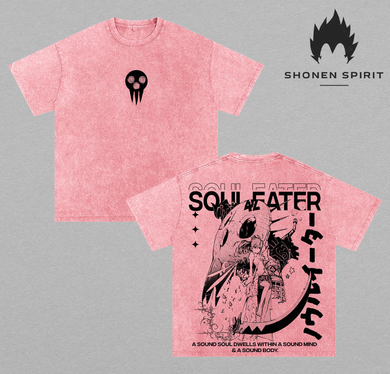 Soul Eater Vintage Washed T-Shirt | Maka Albarn & Soul Eater Evans Anime Graphic Tee | Death Weapon Meister Academy Manga Oversized Heavyweight Cotton Streetwear Unisex Gift