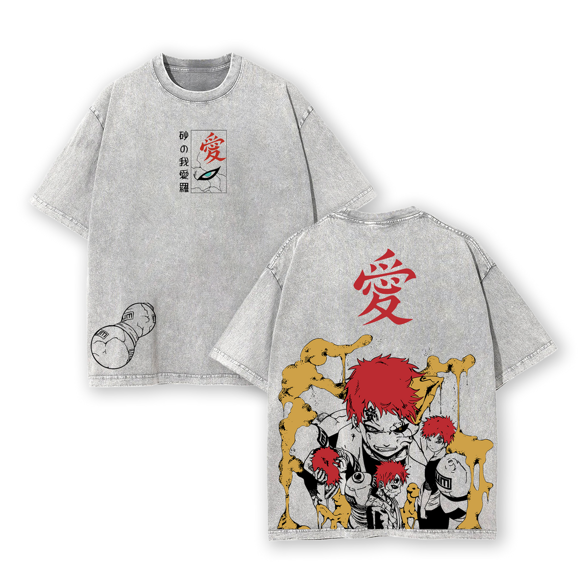 Limited Edition Sunagakure no Gaara - Naruto Shippuden Anime Double Printed Oversize Lightweight Acid Washed Tee
