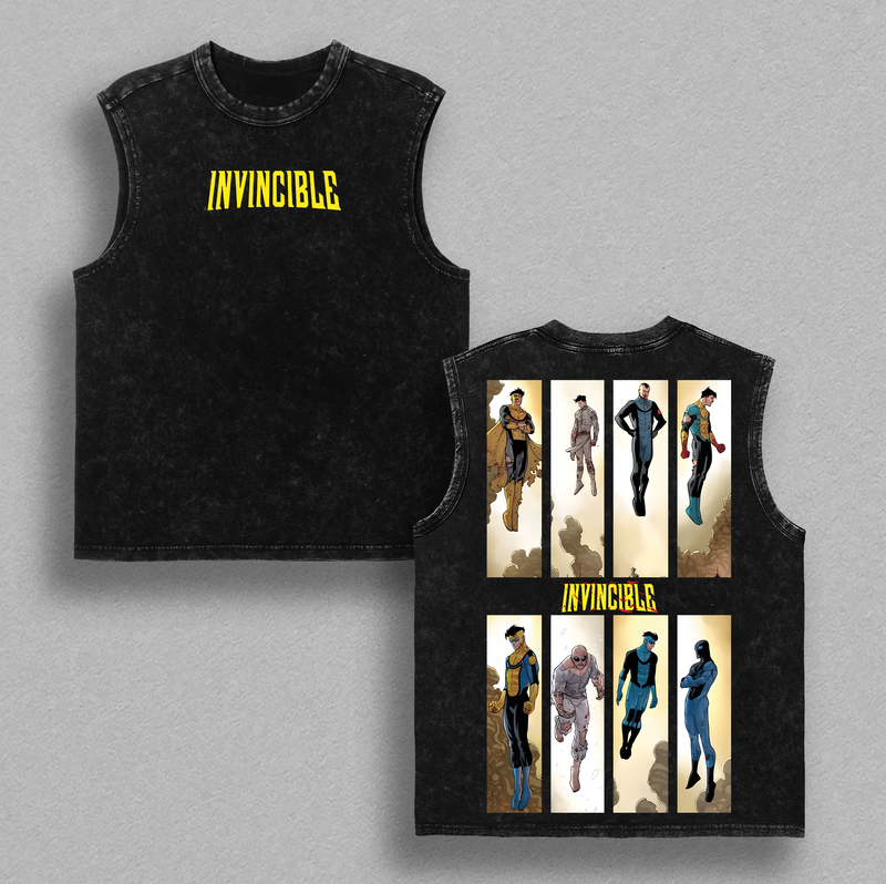 Invincible War 2 Sides Wash Tshirt, Comics Sweatshirt, T-Shirt, TV Show Comics Shirt Menswear Top Vintage Washed T-Shirts, Shortsleeve Streetwear