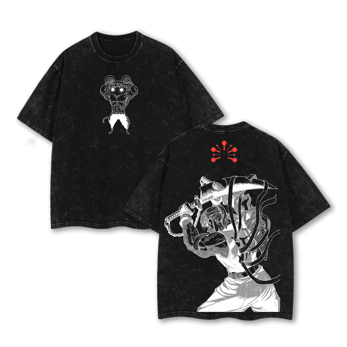Tengen Muscle Mice Demon Slayer Anime Double Printed Vintage Washed Tee