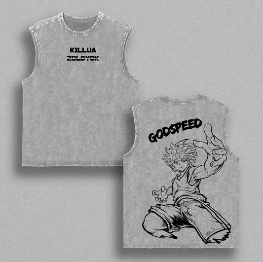Killua Zoldyck 'Godspeed' Hunter x Hunter Washed Oversize Unisex Vintage Urban T-Shirt, Tanktop, Sweatshirt and Hoodie, Heavy Cotton Casual Streetwear Fashion Clothes Top Anime Fans for Men and Women