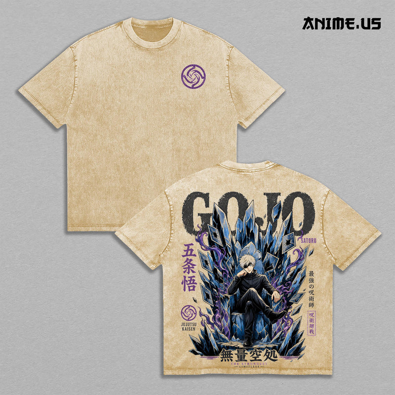 Gojo Satoru Jujutsu Kaisen Vintage Washed Oversized Graphic Tee, Limitless Domain Anime Heavyweight Cotton Streetwear Shirt