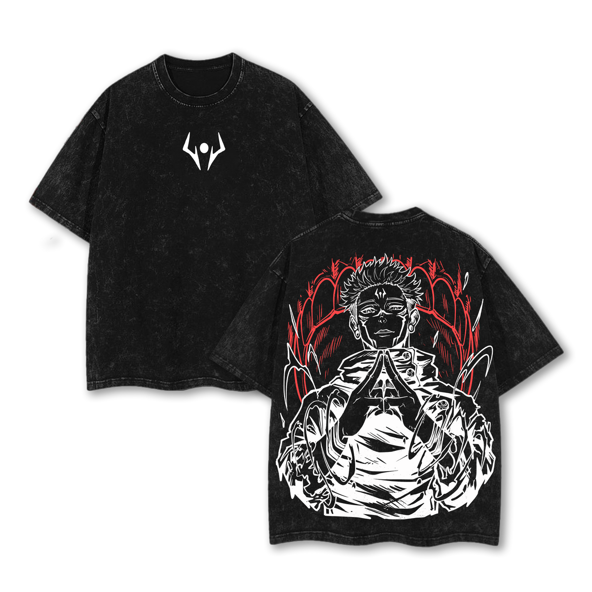 "Sukuna" Jujutsu Kaisen Vintage Unisex Oversize Anime Manga Acid Washed Cotton T-shirt