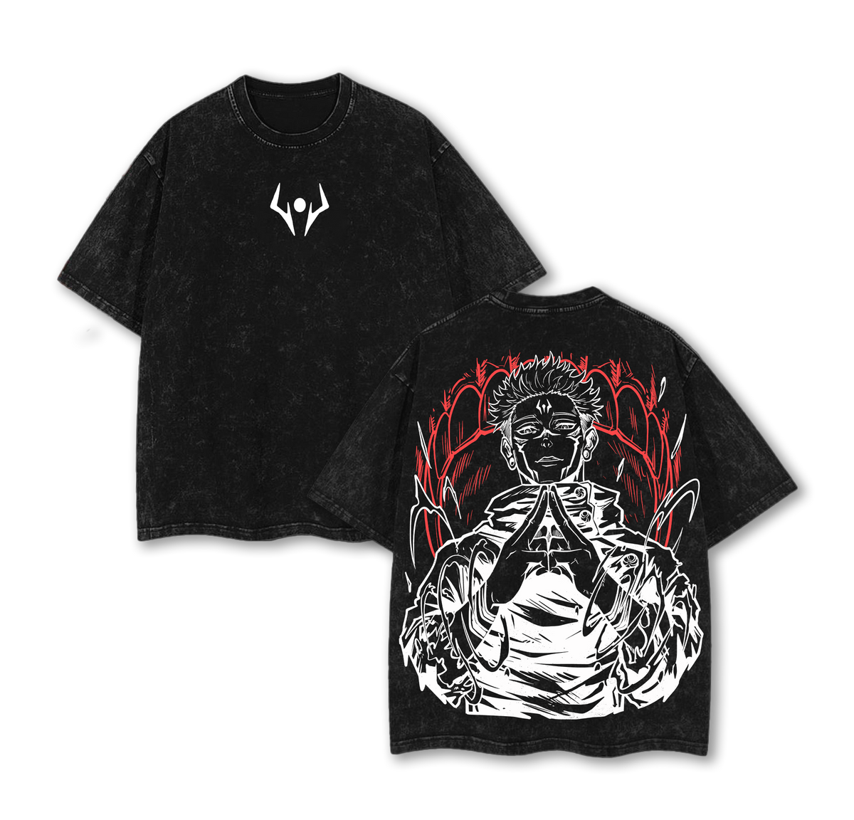 "Sukuna" Jujutsu Kaisen Vintage Unisex Oversize Anime Manga Acid Washed Cotton T-shirt