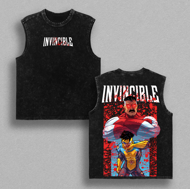 Invincible Omni-Man vs Mark Grayson Graphic Tees, Invincible War Comic TV Series Merch, Limited Double Printed Oversized Acid Washed Heavy Cotton T-Shirt, Y2K Streetwear Fit, Unisex Graphic, Casual Superhero Apparel