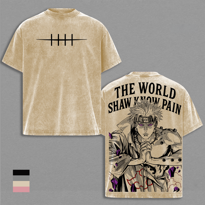 Pain Akatsuki Naruto Vintage Washed T-Shirt, Anime Graphic Tee Heavyweight Cotton Streetwear