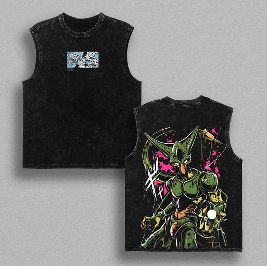 Cell -  Dragon Ball Anime T-Shirt Vintage Acid Wash Oversized Anime Graphic Tee Streetwear Gym Pump Gift
