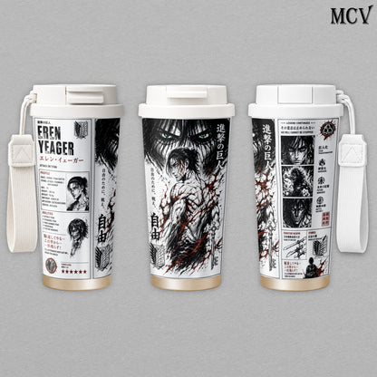 Eren Yeager Attack on Titan Embossed Art Tumbler 17oz 24oz 30oz - Anime Stainless Steel Insulated Cup, Travel Mug, Water Bottle, Raised Print Gift for Fans