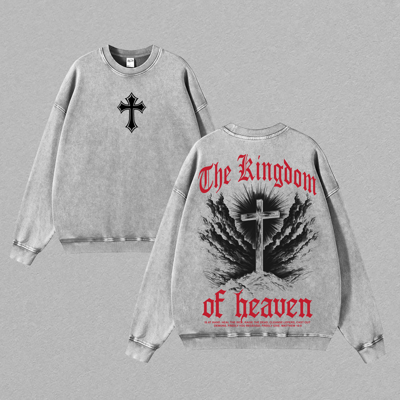 The Kingdom of Heaven Cross T-Shirt | Tank Top | Sweatshirt | Hoodies Washed Jesus Christian Streetwear | Faith Vintage Graphic Tee | Bible Verse Shirt | Religious Gift | Gospel Jesus Apparel Thanksgiving Christmas Outfits