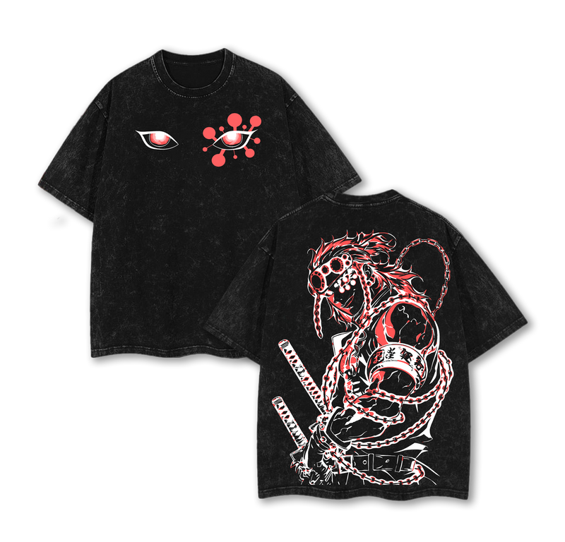 Tengen Uzui Flashy Warrior T-Shirt – Vintage Washed Demon Slayer Sound Hashira Graphic Tee, Anime Art Shirt, Oversized Soft Cotton Streetwear, Unisex Casual Apparel, Gift for Anime Fans