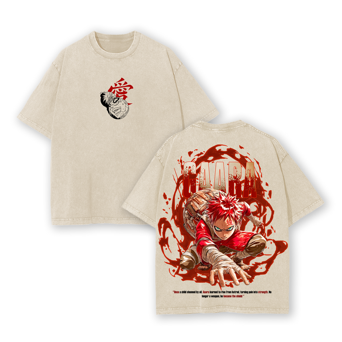 Gaara - Narutoo Anime Double Printed Vintage Washed Tee Unisex Oversize Anime Manga Washed Heavyweight Cotton T-shirt, Gift For Anime Fan