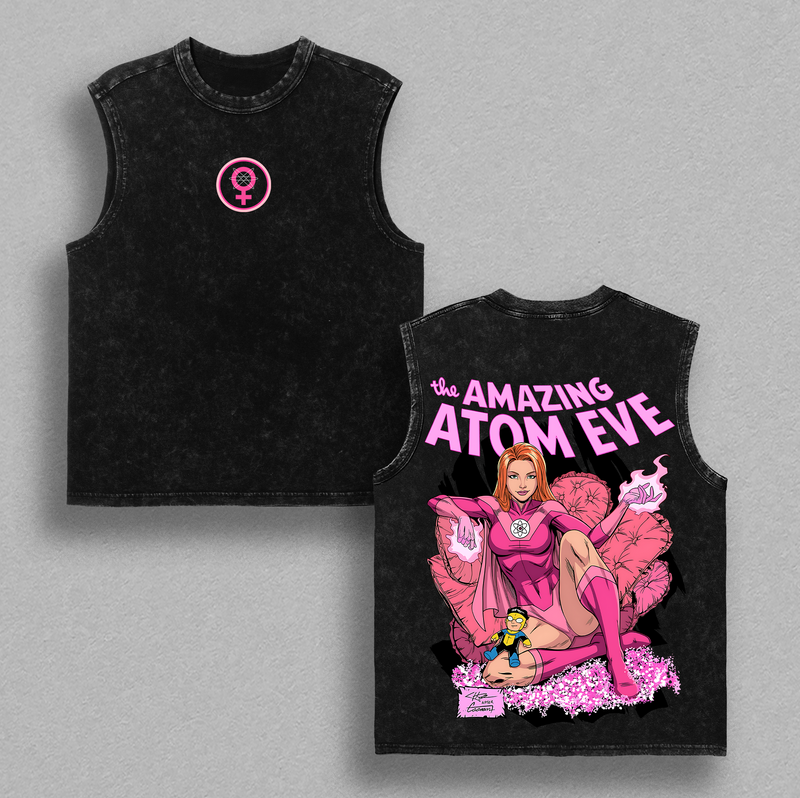 Invincible Vintage Washed Shirt, Atom Eve Pink Superhero Graphic Tee, Oversized Streetwear T Shirt, Comic Y2K Aesthetic Unisex Casual Cotton Short Sleeve, Trendy Summer Outfit Street Style Gift for Men Women Fans