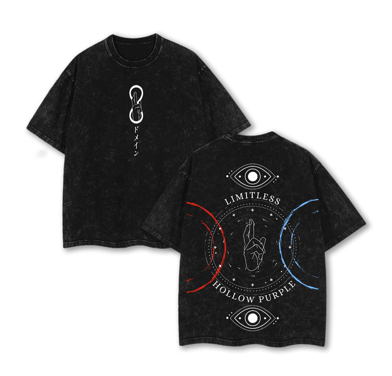 Satoru Gojo T-Shirt - Limitless Hollow Purple Gojo Inspired T-Shirt JJK Jujutsu Kaisen Anime Double Printed Vintage Washed Tee Unisex Oversize Anime Manga Washed Heavyweight Cotton, Anime Merch