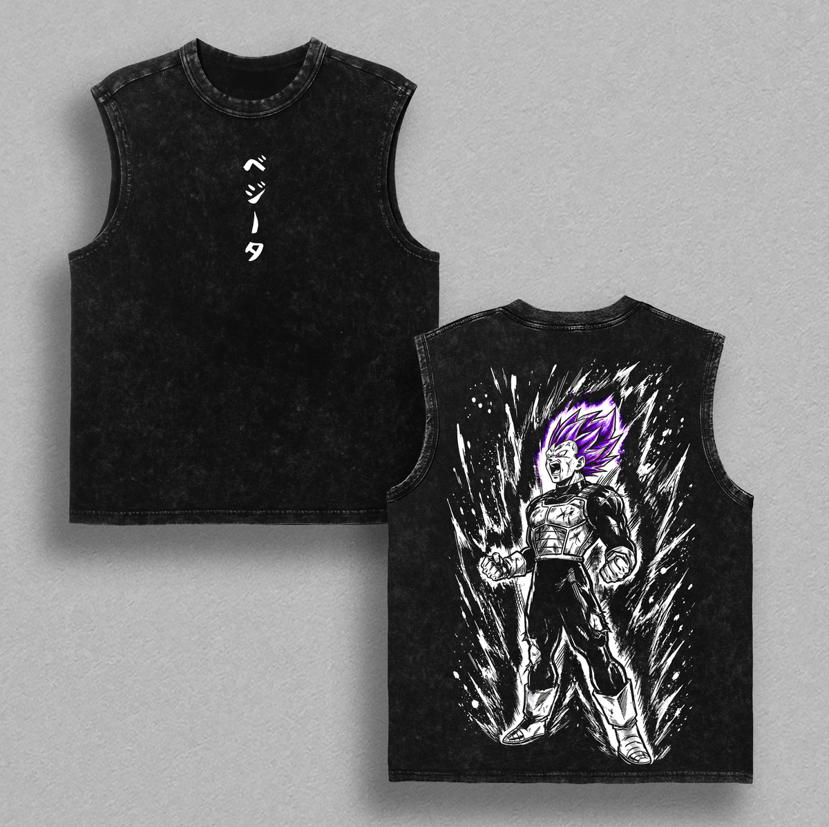 Purple Aura Saiyan Prince Vintage Washed Oversized Tee, Ego Power Anime Warrior Shirt, Cosmic Fighter Heavyweight Cotton Streetwear Graphic