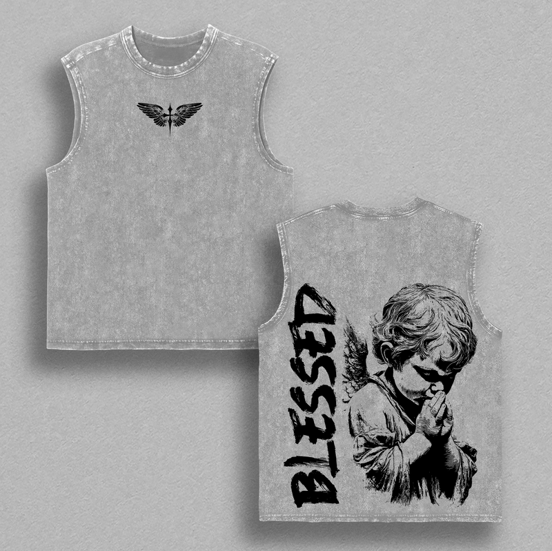 Blessed Angel T Shirt / Sweatshirt / Hoodie Washed Oversized Christian Streetwear Jesus Faith Apparel Praying Cherub Graphic Tee Heavy Cotton Religion Inspired Shirt for Men Women