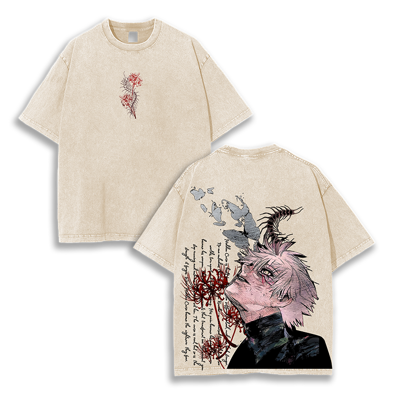 Ken Kaneki Tee – Tokyo Ghoul Vintage Wash T-Shirt, Oversized Unisex Anime Merch, Vintage Oversized Double-Sided Graphic T-Shirt Acid Wash Lightweight Streetwear Menswear, Anime & Manga Lovers, Retro Casual Wear