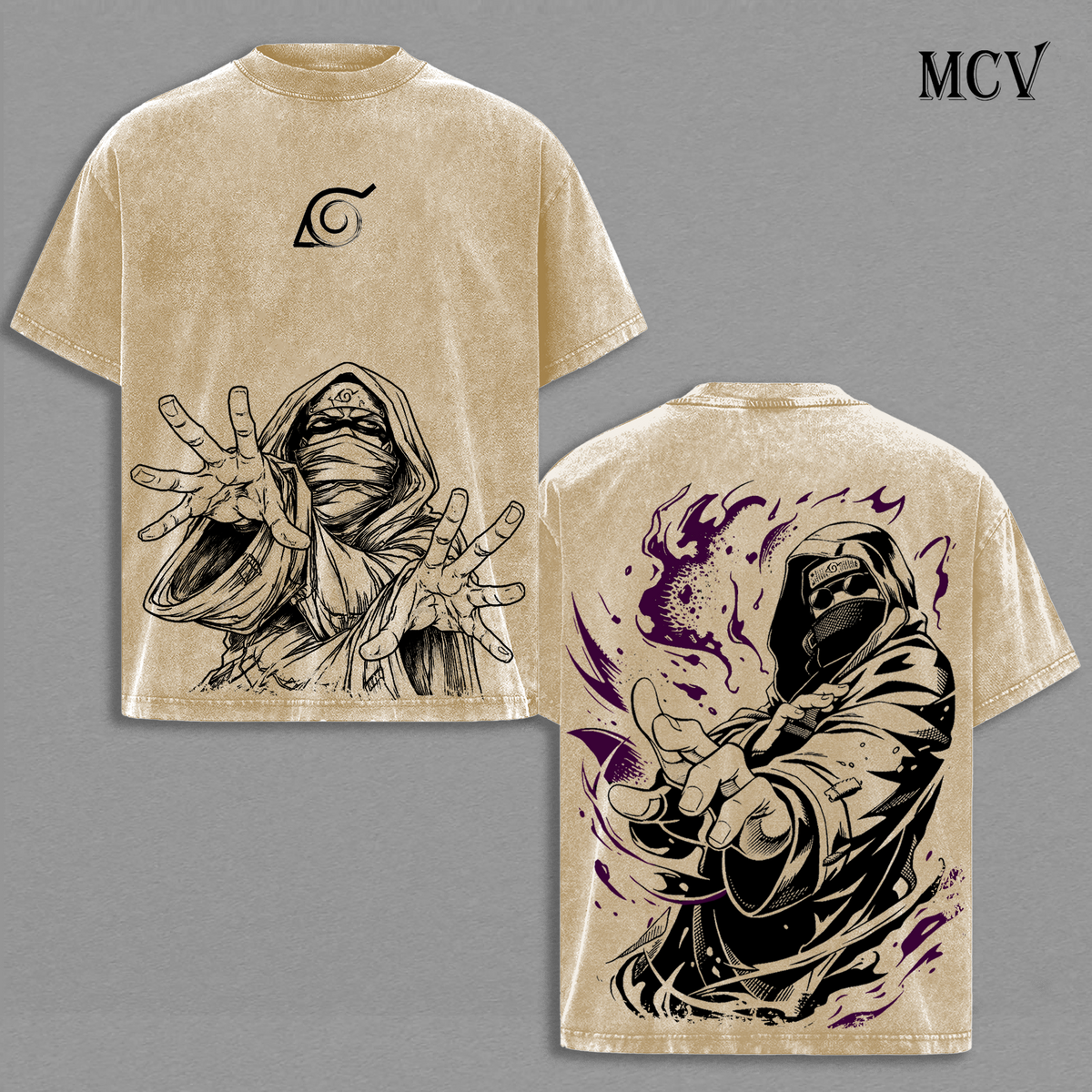 Naruto Aburame Shino Vintage Washed T-Shirt, Hidden Leaf Ninja Bug Technique Anime Graphic Tee, Dark Anime Streetwear Heavy Cotton