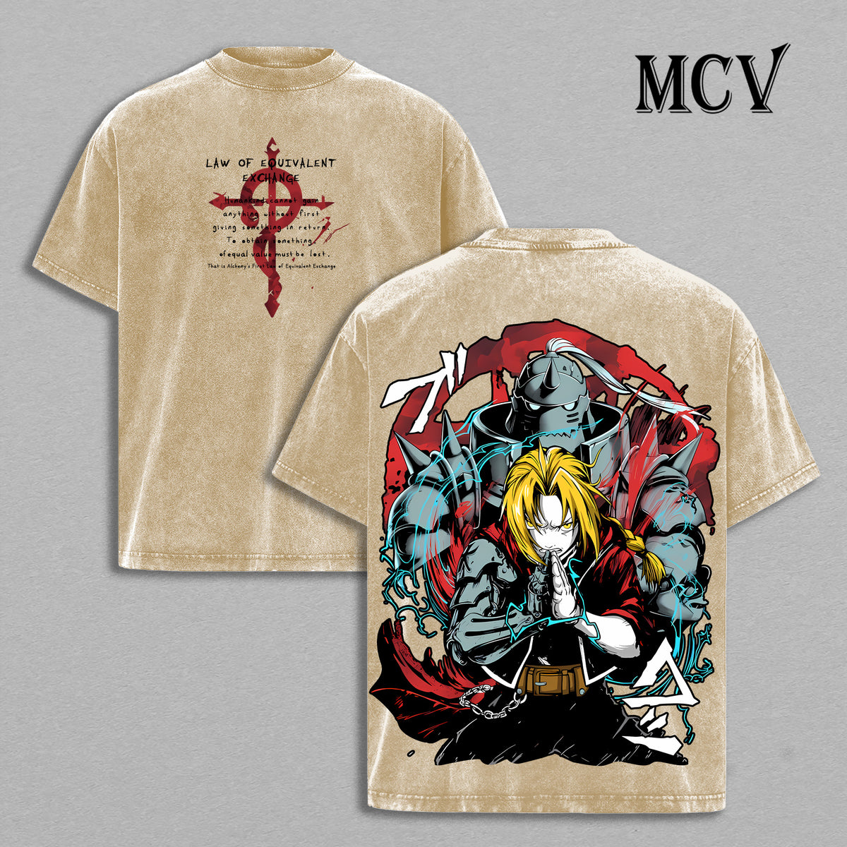 Edward & Alphonse Elric Fullmetal Alchemist Washed T-Shirt, Vintage Anime Oversized Tee