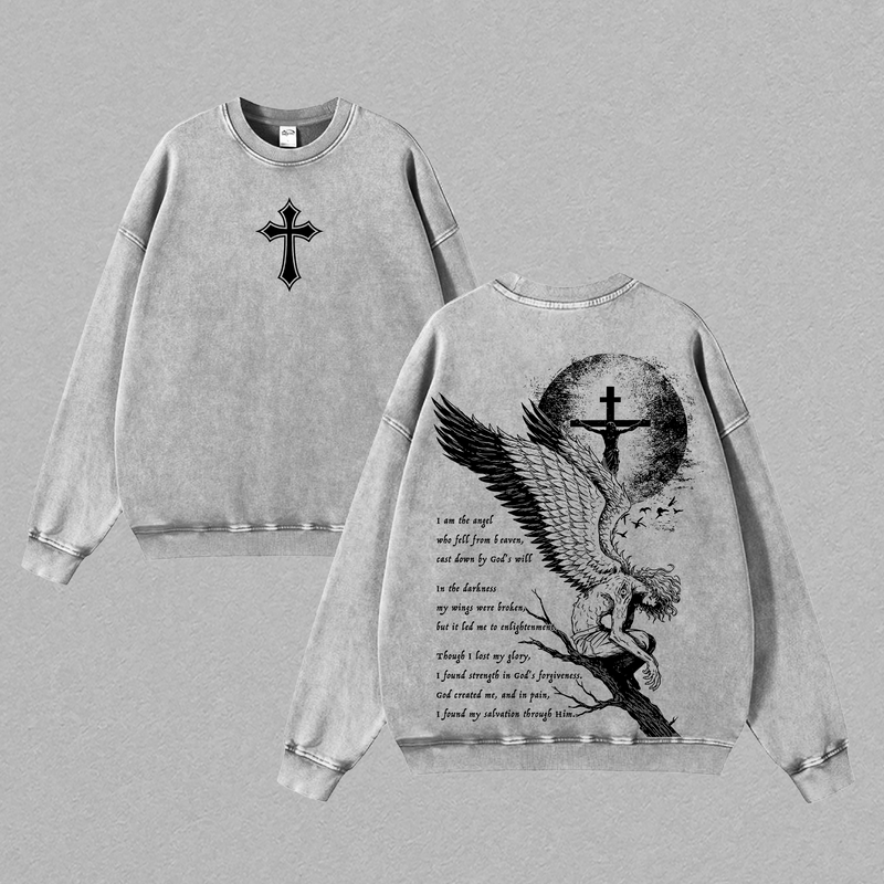 Fallen Angel T-Shirt – Christian Vintage Washed Oversized Graphic Tee, Heavy Cotton Unisex Streetwear Top, Y2K Oversized Streetwear, Jesus Christian Apparel