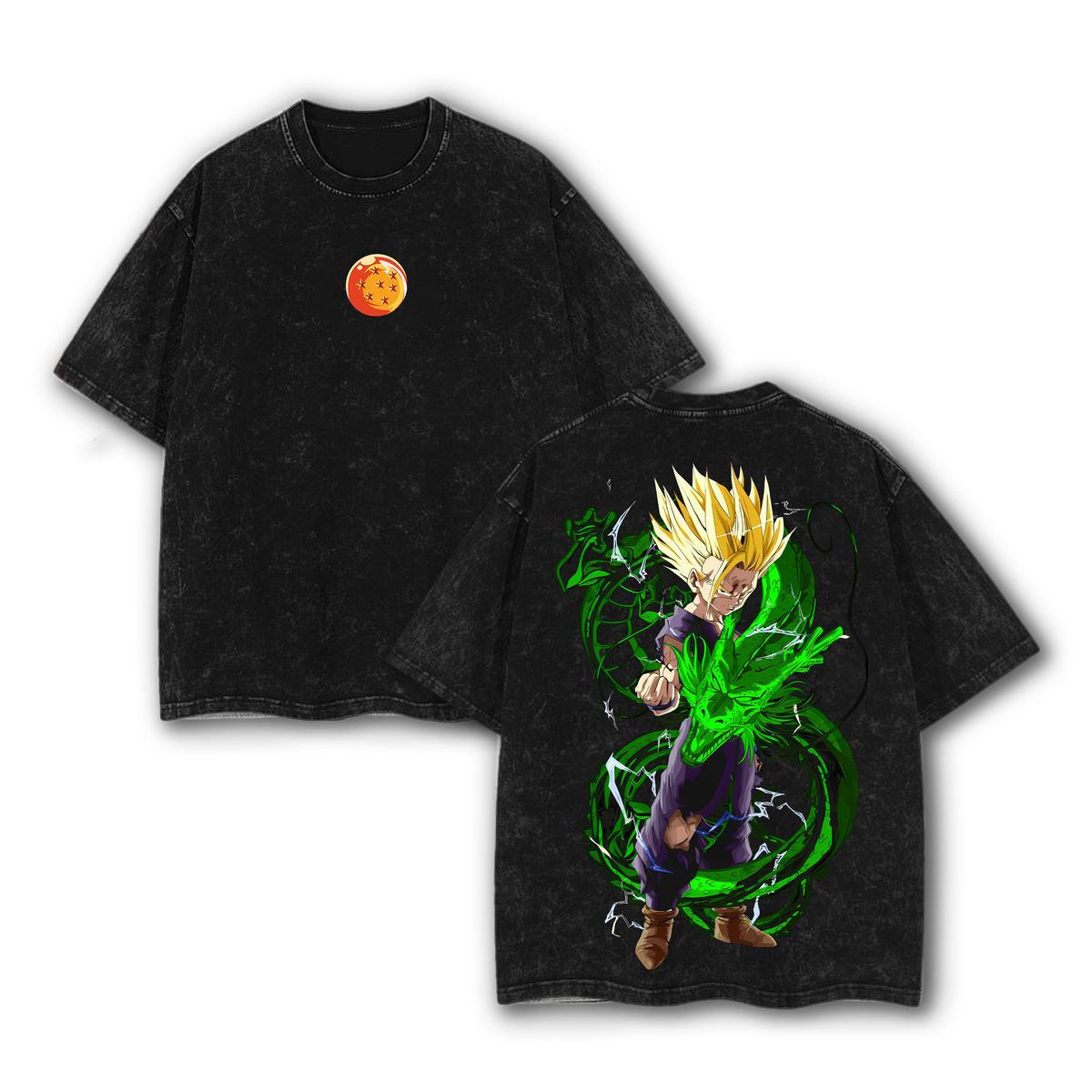 Super Saiyan Inspired T-Shirt – Oversized Vintage Washed Anime Tee