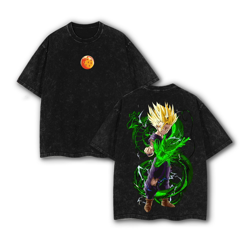 Super Saiyan Inspired T-Shirt – Oversized Vintage Washed Anime Tee