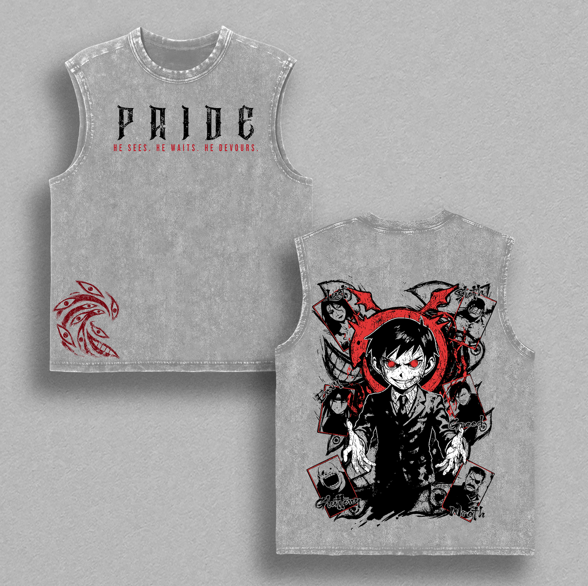 Pride (Seven Homunculi) T-Shirt Washed Fullmetal Alchemist Brotherhood Anime Shirt | Vintage Washed Oversize Tee | Gothic Streetwear for Anime Fans | Japan Manga Outfit