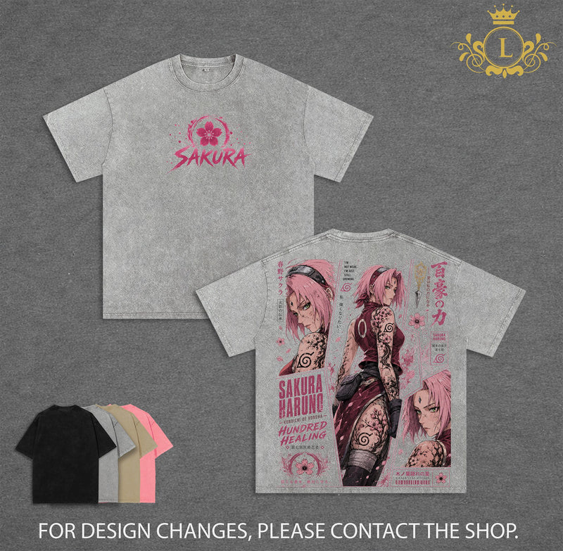 Sakura Haruno Graphic Tee Vintage Washed Shirt Unisex Streetwear Overlord Anime Tee Waifu Tee Overseer Of The Guardians T-Shirt Gift for Anime Lovers Naruto Fans