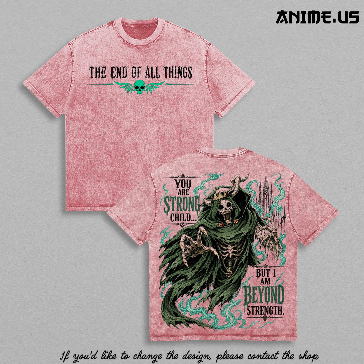 Adventure Time The Lich "Beyond Strength" Vintage Washed Graphic T-Shirt | Dark Fantasy Apocalypse Heavyweight Streetwear Tee