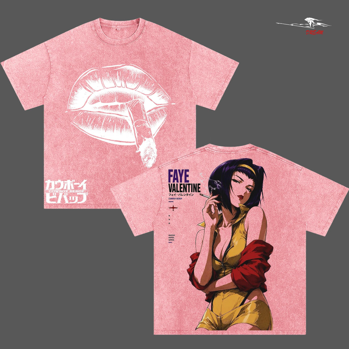 Faye Valentine Cowboy Bebop Anime Double Printed Vintage Washed Tee Unisex Oversize Heavyweight Cotton T-shirt for Anime Fans and Lovers