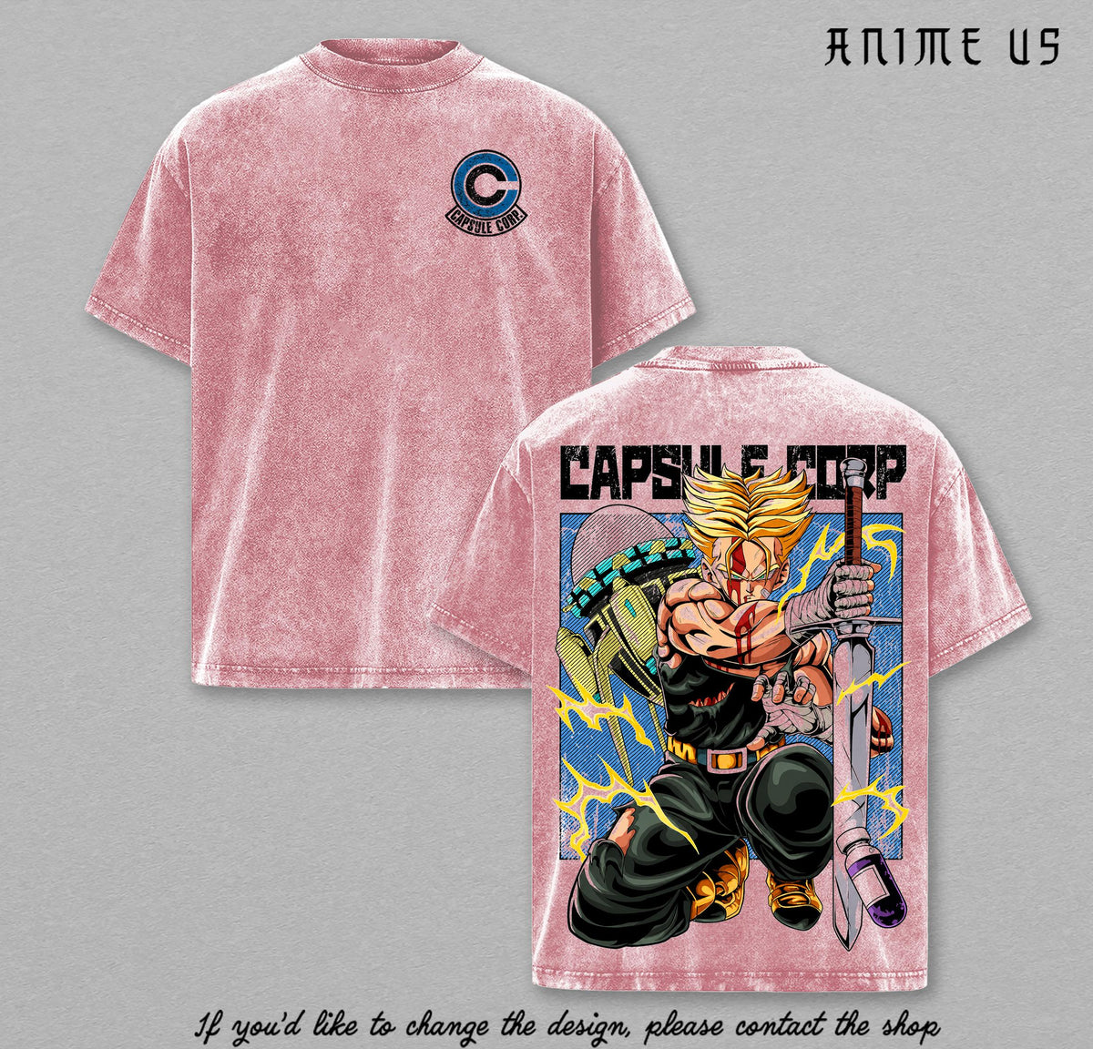 Future Trunks Golden Saiyan Warrior Capsule Corp DBZ Vintage Washed Anime Shirt Sword Warrior Graphic Oversized Tee