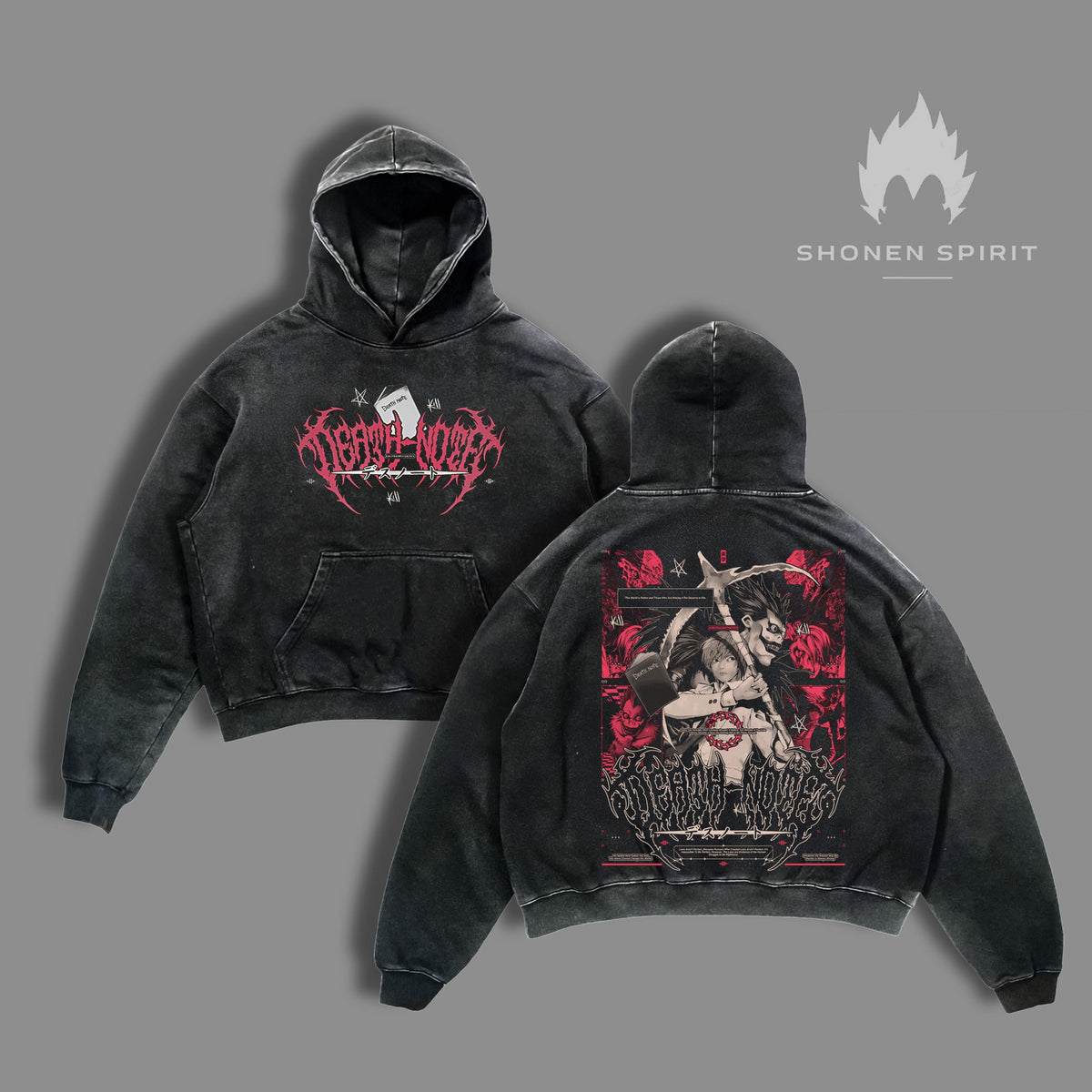 Light Yagami X Ryuk Washed Hoodie, Death Note Anime Merch, Shinigami And Kira Apparel, Vintage Washed Oversized Sweater, Apple Lover Graphic Jumper, God Of The New World Fashion.