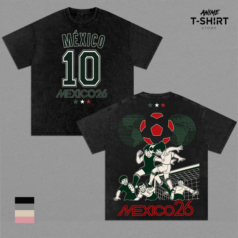Mexico World Football Tour 2026 Vintage Washed Anime Soccer T Shirt V.4