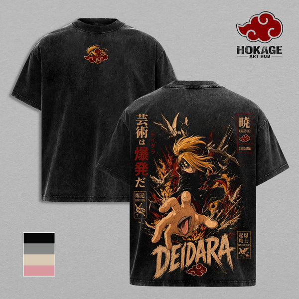 Deidara Naruto T-Shirt, Akatsuki Members Graphic Tee, Back Print Vintage 90s Anime Shirt, Graphic Tees Men, Trendy Tshirts, Men's T Shirts, NRT Streetwear, Unisex Cotton Distressed Tee