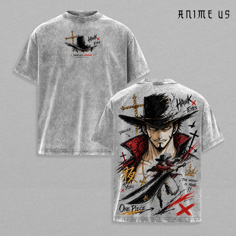Dracule Mihawk Vintage Washed T-Shirt One Piece Anime Graphic Tee Oversized Streetwear Shirt Manga Fan Gift Unisex Anime Clothing