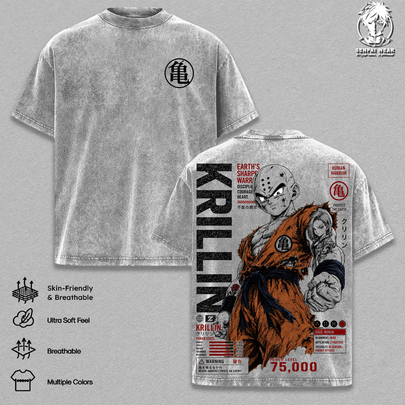 Krillin – DBZ Graphic Tee Vintage Washed Shirt Unisex Streetwear Anime Merch, Z Fighter Tee Turtle School T-Shirt, Gift for Anime Lovers Fans