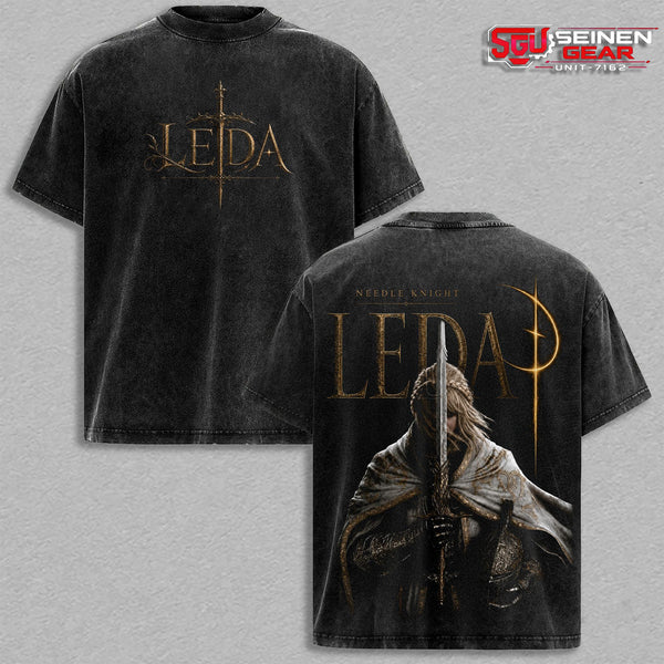 Needle Knight Leda Elden Ring Vintage Washed Oversized Graphic T-Shirt, Shadow of the Erdtree Dark Fantasy Gaming Tee, Soulslike Streetwear Heavy Cotton Unisex Shirt Gift for RPG Fans