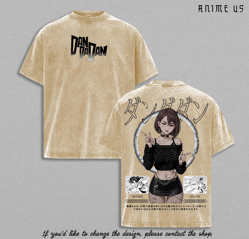 Momo Ayase Dandadan shirt Vintage Washed Unisex Anime Graphic T-Shirt, Double-Sided Print, Soft Cotton Streetwear, Casual Short Sleeve Top, Gift for Anime Fans, Dandadan Lover, Gift Her.