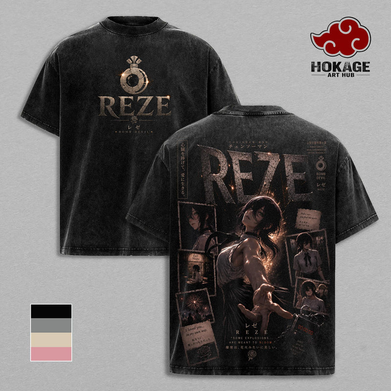 Chainsaw Man T-Shirt, Reze Anime Graphic Tee, Vintage Washed Shirt, Oversized Streetwear T-Shirt, Japanese Manga Shirt, Heavyweight Cotton Tee, Unisex Anime Merch, Gift for Anime Fans