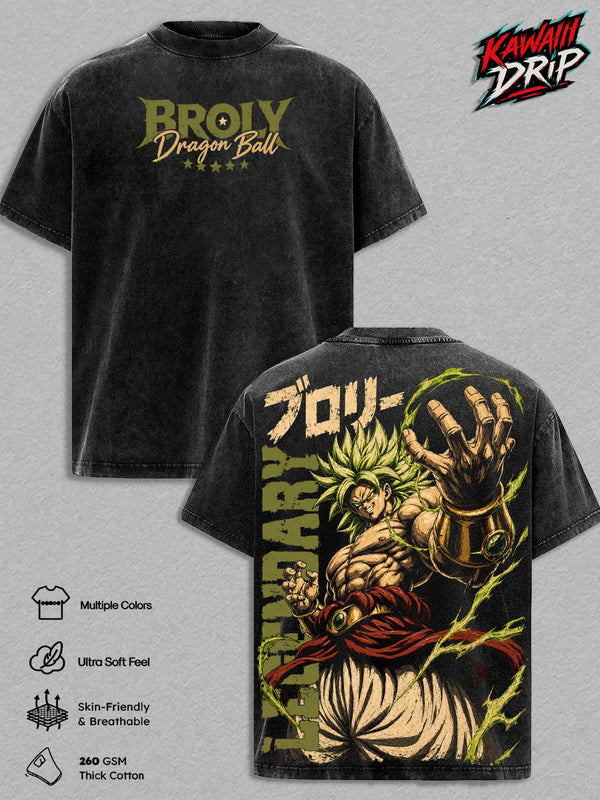 Broly Legendary Super ''Saiyan'' Vintage T-Shirt - DBZ Anime Double Printed Vintage Clothes Washed Tee Unisex Oversized Anime Manga Washed Heavyweight Cotton TShirt Gift For DBZ Fans Men & Women