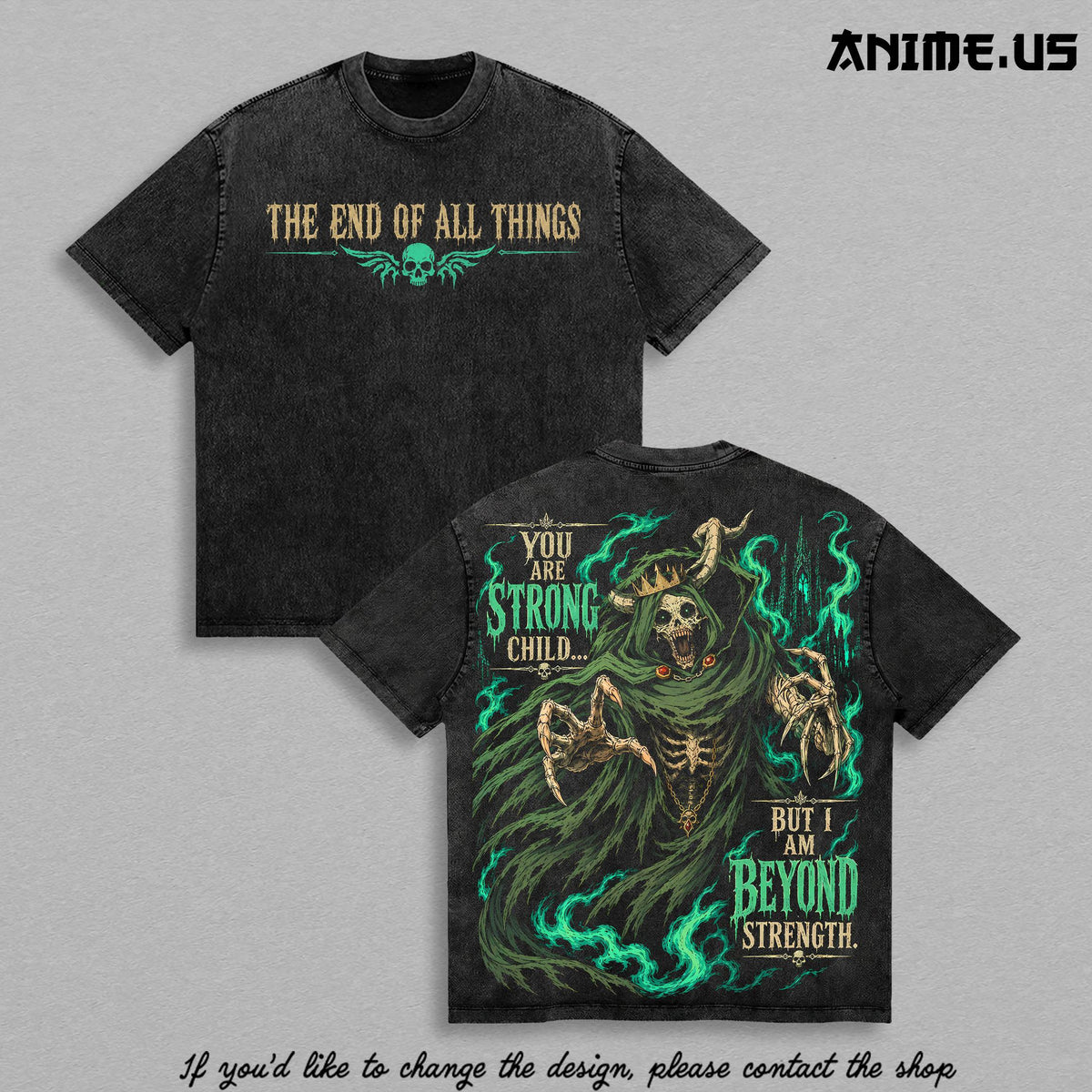 Adventure Time The Lich "Beyond Strength" Vintage Washed Graphic T-Shirt | Dark Fantasy Apocalypse Heavyweight Streetwear Tee