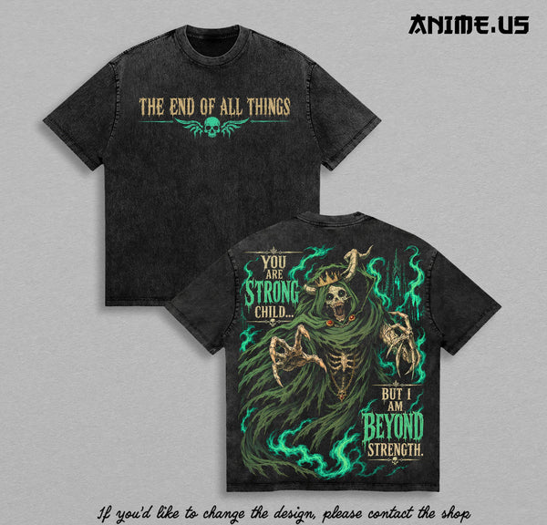 Adventure Time The Lich "Beyond Strength" Vintage Washed Graphic T-Shirt | Dark Fantasy Apocalypse Heavyweight Streetwear Tee