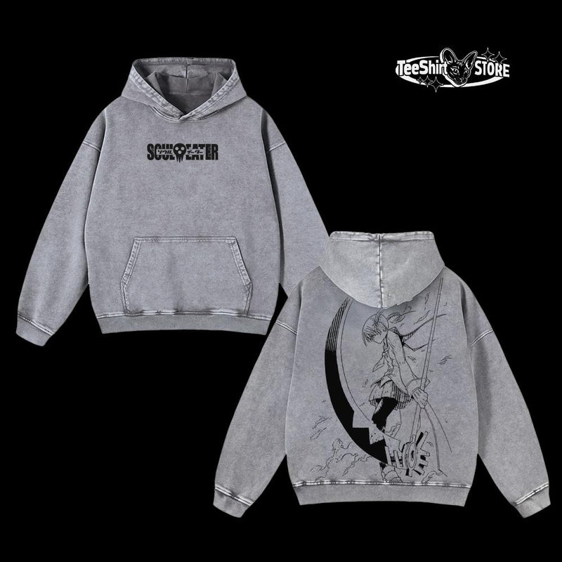 Retro Vintage Unisex Soul Eater Maka Anime Manga Acid Washed Heavyweight T-Shirt And Hoodie, Oversized Anime Streetwear Tee, Y2K Dark Anime Merch, Menswear Graphic Top, Gift for Anime Fans