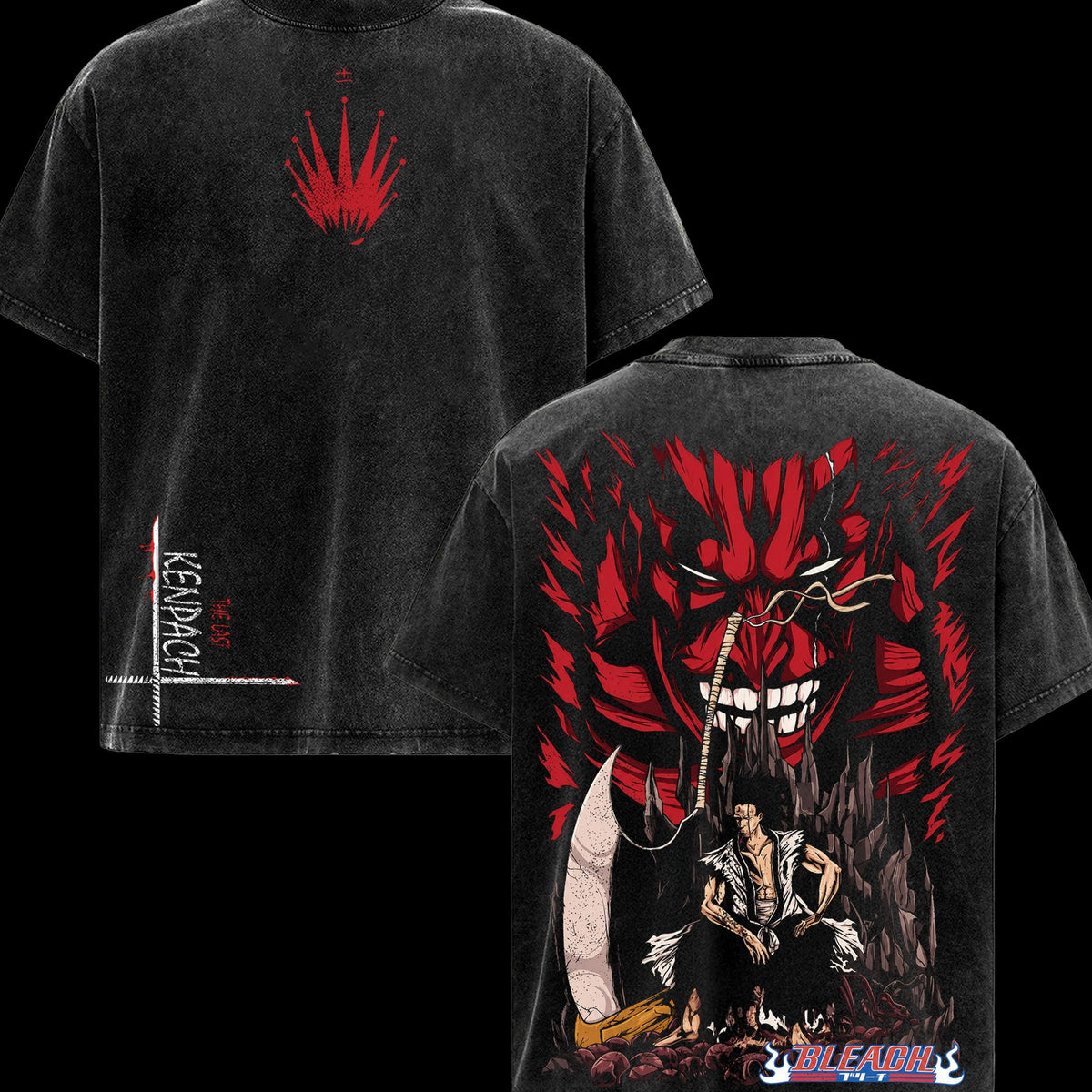 Kenpachi Zaraki Bankai Bleach TYBW Part 4 Double Sided Shirt, The Calamity Oversized Anime T Shirt, Vintage Washed Soft Cotton Clothes, Classic Menswear Top, Unisex Streetwear Apparel
